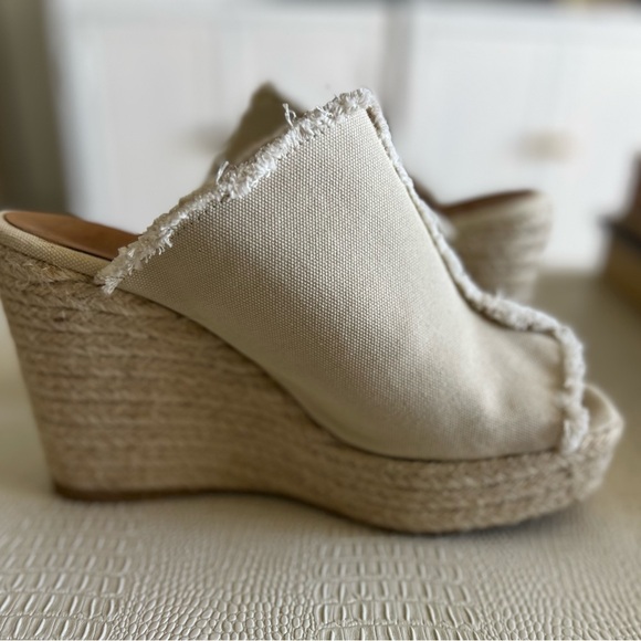 Fatima Mule Canvas Wedge Espadrille Sandals Womens 38 7.5 Sand Tan Clog - Picture 4 of 10